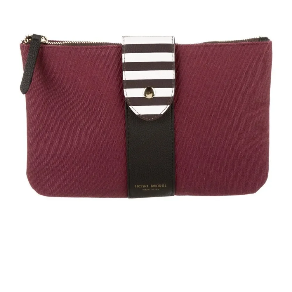 Henri Bendel Iconic Maroon Black White Zip Closure Cosmetic Bag or Small Clutch